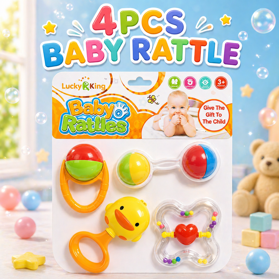 4 Pcs Baby Rattle Set β Colorful Hand Rattle Toys for Newborn & Infants