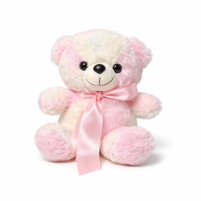 Pink & White Teddy Bear Plush Toy with Satin Bow – Soft Gift Teddy for Kids