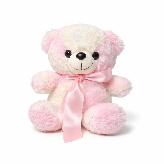 Pink & White Teddy Bear Plush Toy with Satin Bow – Soft Gift Teddy for Kids