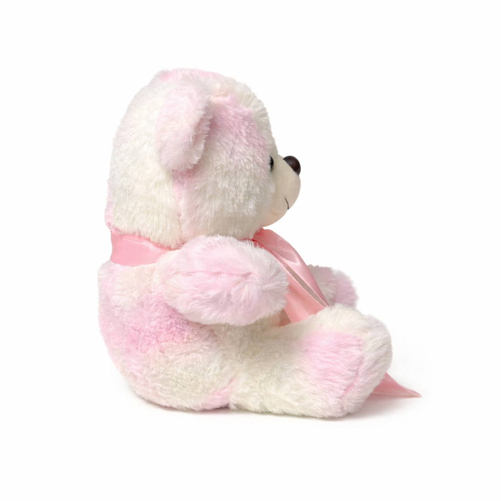 Pink & White Teddy Bear Plush Toy with Satin Bow – Soft Gift Teddy for Kids