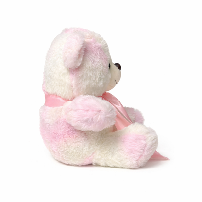 Pink & White Teddy Bear Plush Toy with Satin Bow – Soft Gift Teddy for Kids