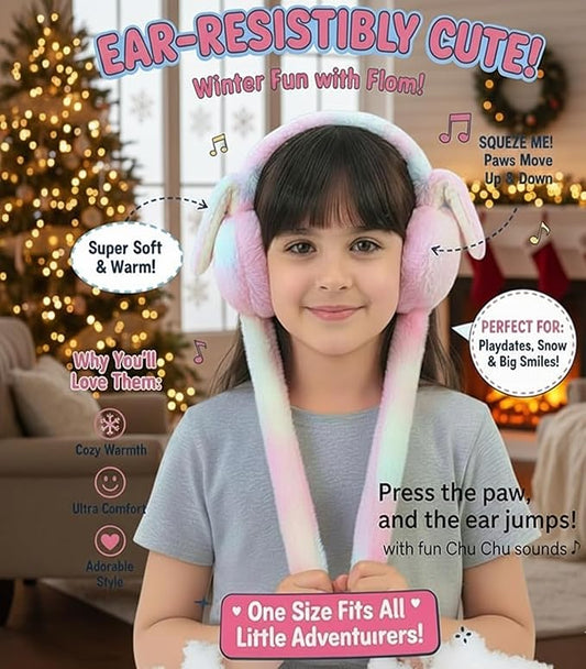 Bunny Earmuffs for Kids – Soft Warm Rabbit Ear Muffs with Moving Ears
