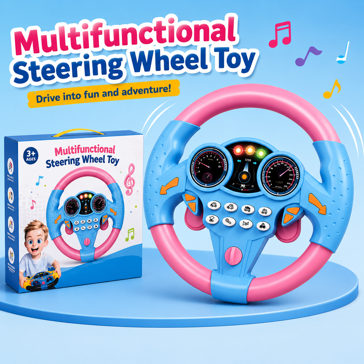 Multifunctional Kids Steering Wheel Toy with Music & Lights