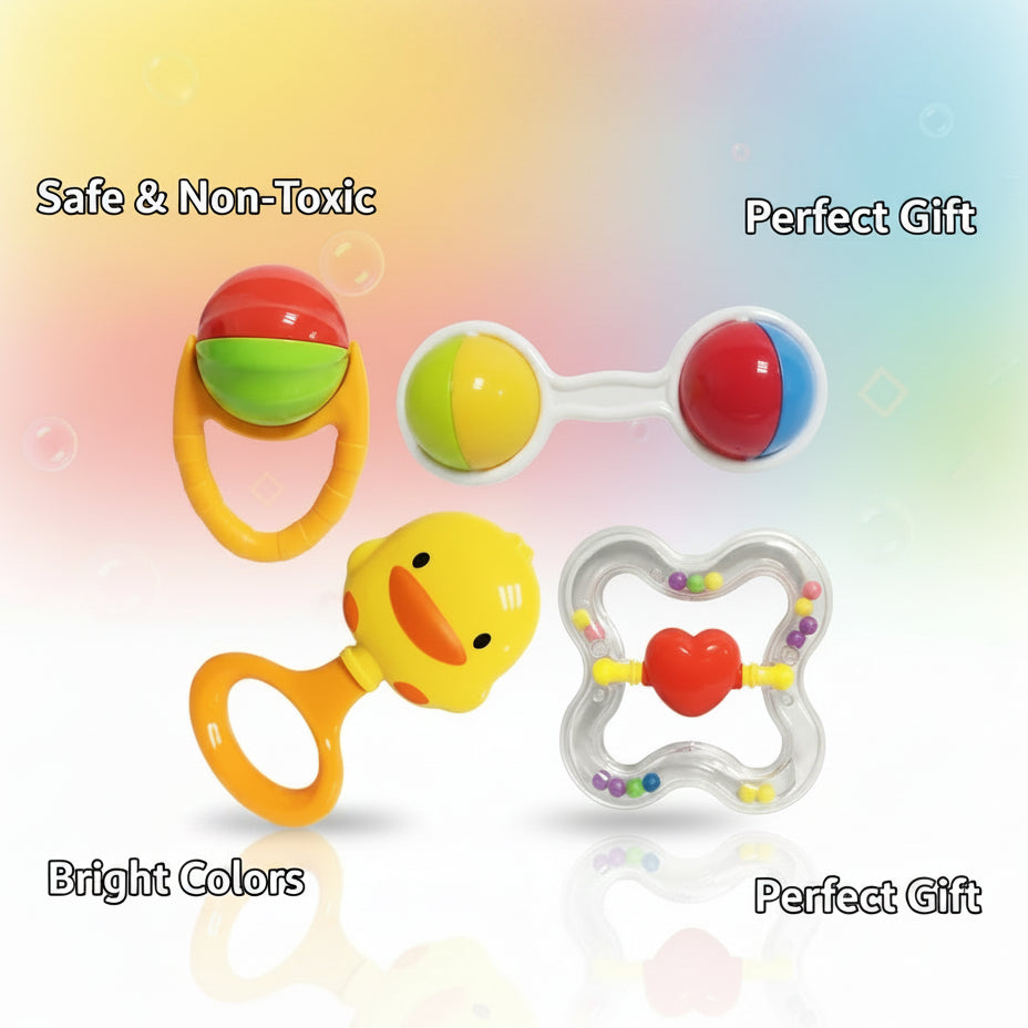 4 Pcs Baby Rattle Set – Colorful Hand Rattle Toys for Newborn & Infants
