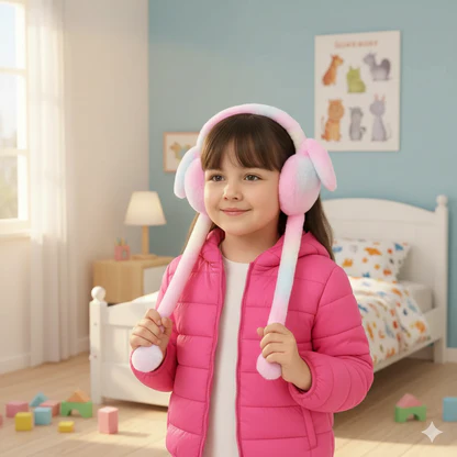 Bunny Earmuffs for Kids – Soft Warm Rabbit Ear Muffs with Moving Ears